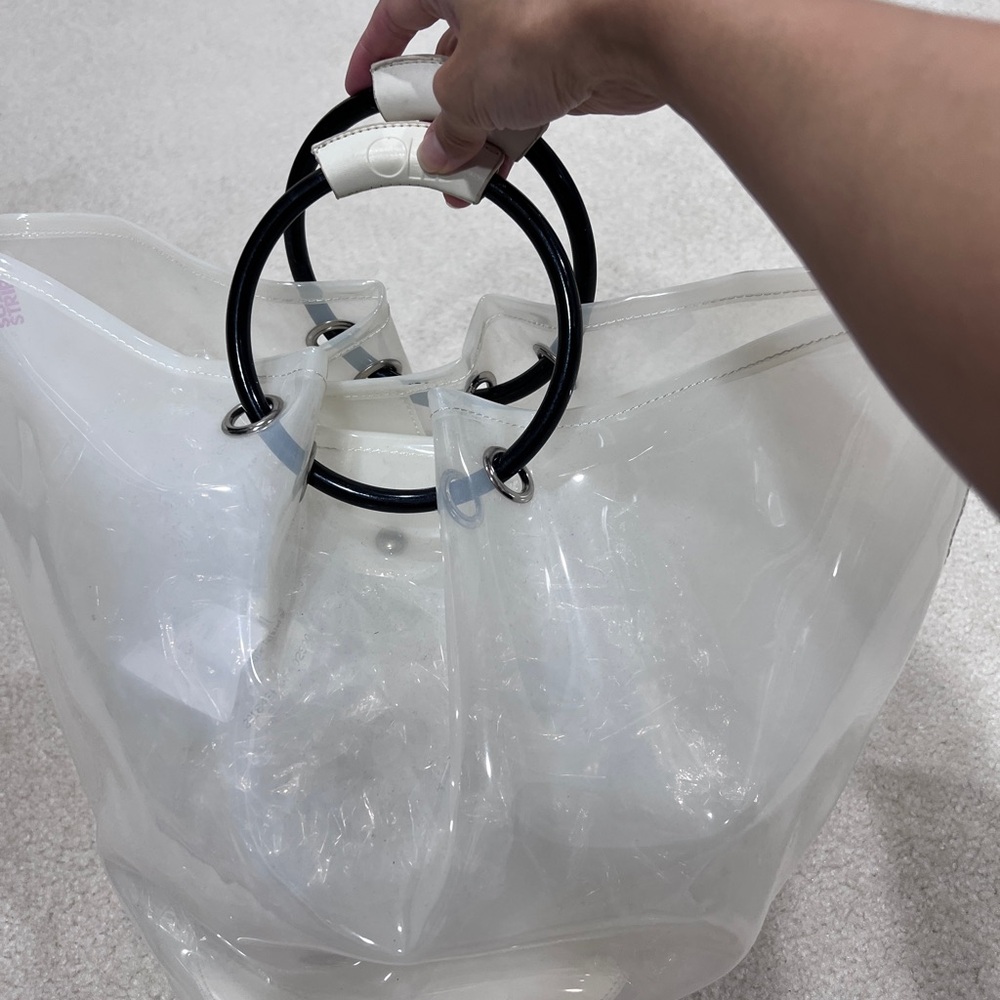 SOLID&STRIPED tortoise pvc Shirley White clear Tote Bag with Black Handles